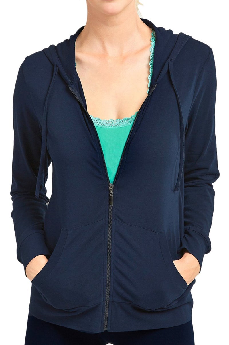 Sofra Women's Thin Cotton Zip Up Hoodie Jacket (XL, Navy) - Image 3
